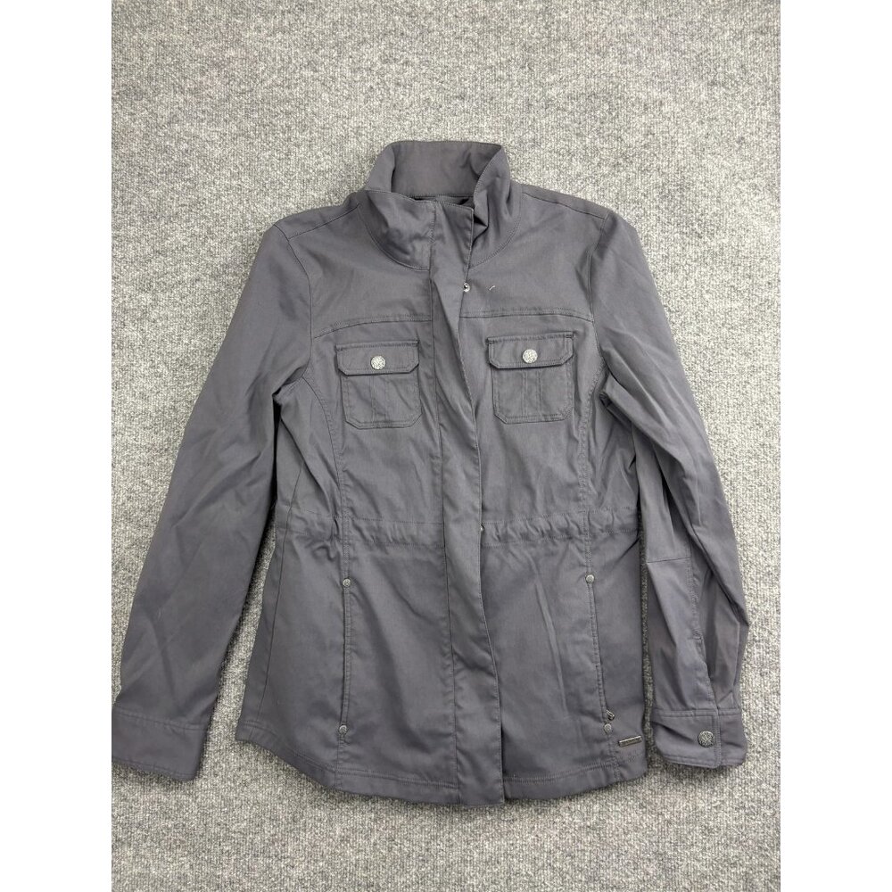 PrAna Jacket Womens Medium Gray Softshell Full Zip Utility Pockets Outdoor